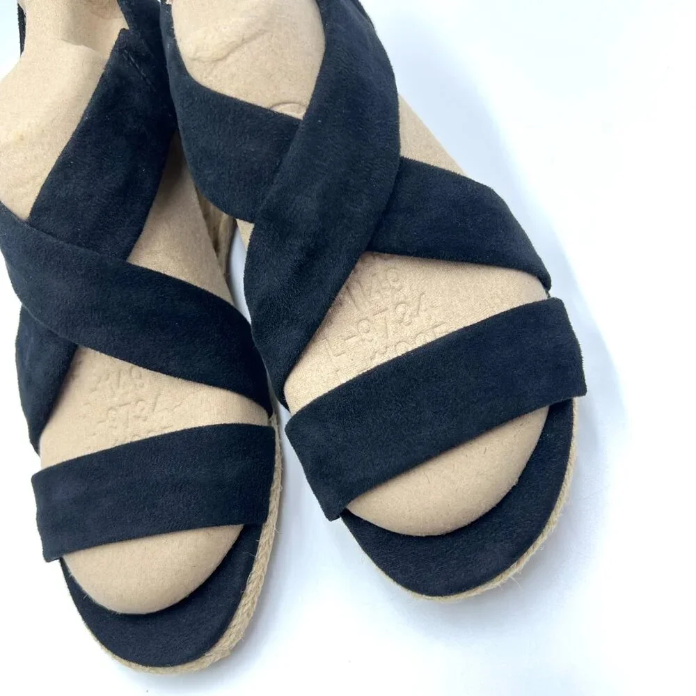 Lifestride Womens Size 6.5 Siesta Black Espadrilles Wedges Sandals‎ Shoes